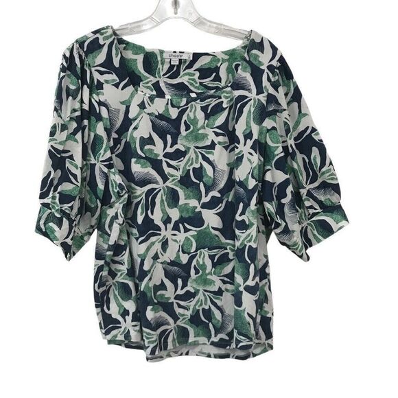 Chico's Floral Square Neck Puff Sleeve Top 4 or XXL - Picture 1 of 4